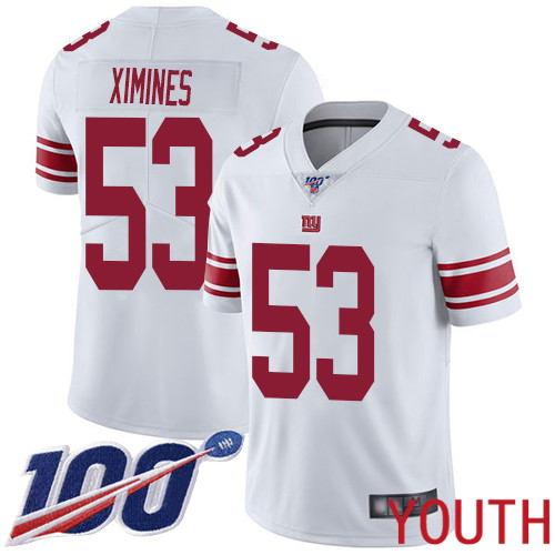Youth New York Giants 53 Oshane Ximines White Vapor Untouchable Limited Player 100th Season Football NFL Jersey